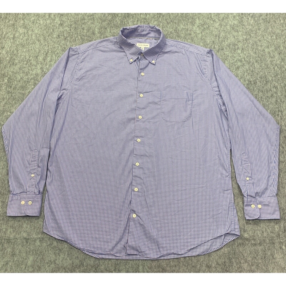 Peter Millar Men's Pink & Blue Check Classic Button Down Shirt - Size XL